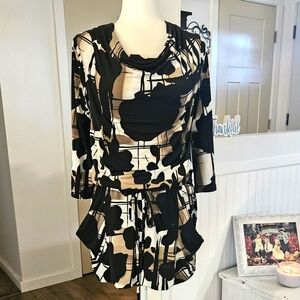 Lighty Worn - ALFANI - Black, Tan & White Mini with Cowl Neckline, Size S